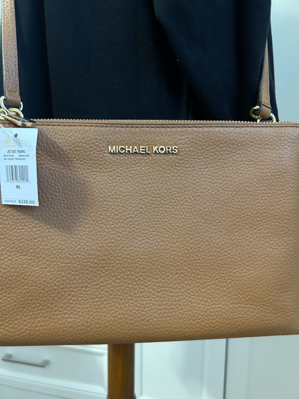 Michael Kors Jet Set Travel Brown/Acorn Double Gusset Crossbody - Picture 7 of 9